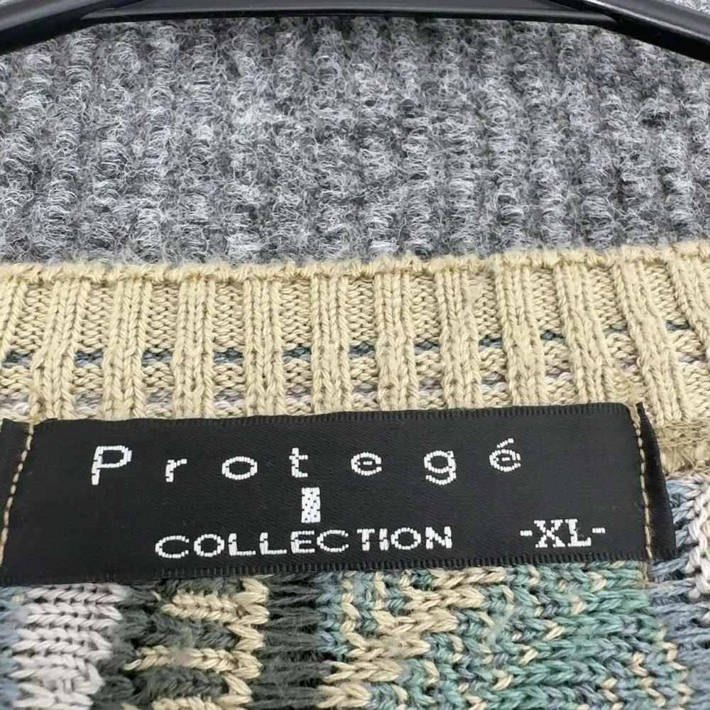 Vintage Protege Sweater Mens XL Green Acrylic 3D Textured Coogi Style Retro 90s